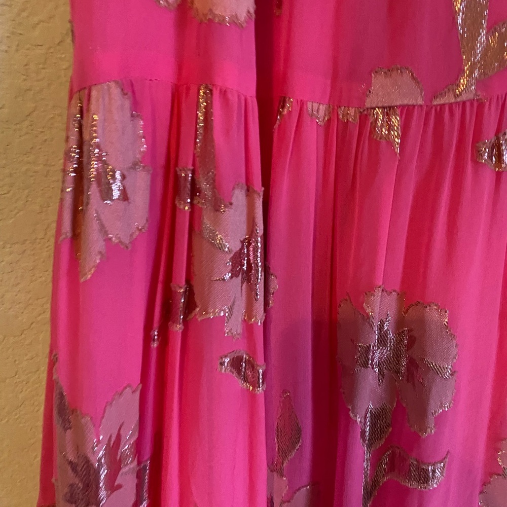 LILLY PULITZER Beccalyn Silk Blend Halter Tiered Metallic Pink Maxi Dress XXS - Picture 6 of 15